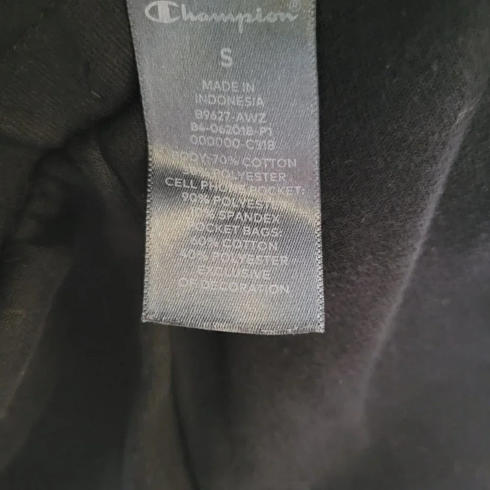 Champion Black Drawstring Elastic Waist Pull On Long Sweatpants Joggers Sz Small